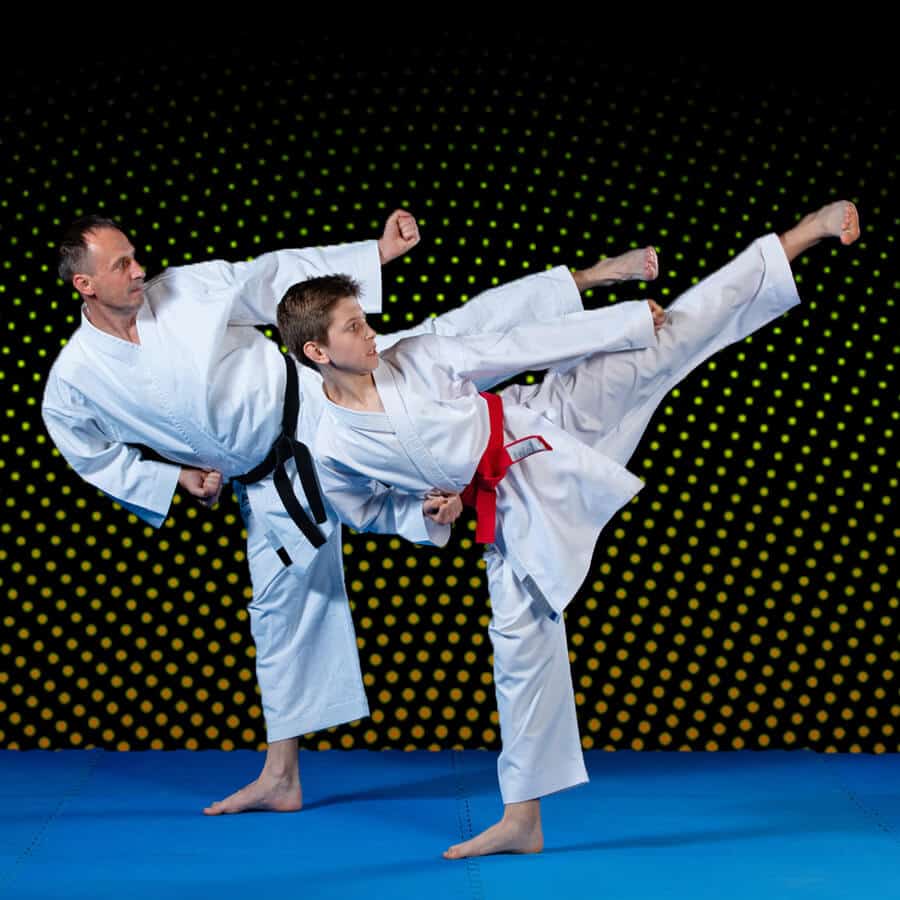 Martial Arts Lessons for Families in Wauconda IL - Dad and Son High Kick