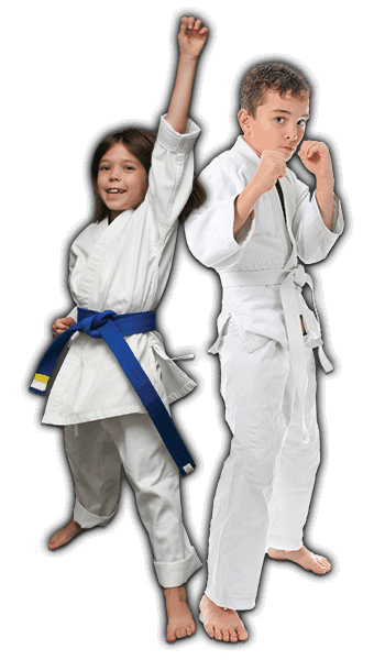 Martial Arts Lessons for Kids in Wauconda IL - Happy Blue Belt Girl and Focused Boy Banner